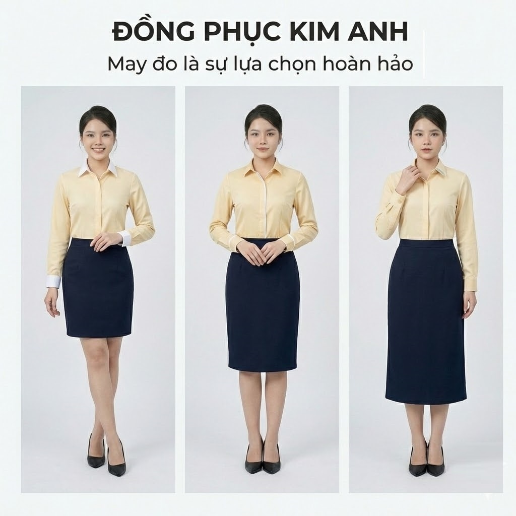 Mẫu chân váy công sở kiểm tra vị trí eo và chiều dài